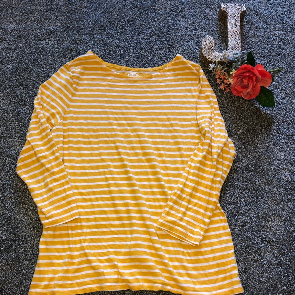 Yellow & White Striped Old Navy Shirt- Size XL